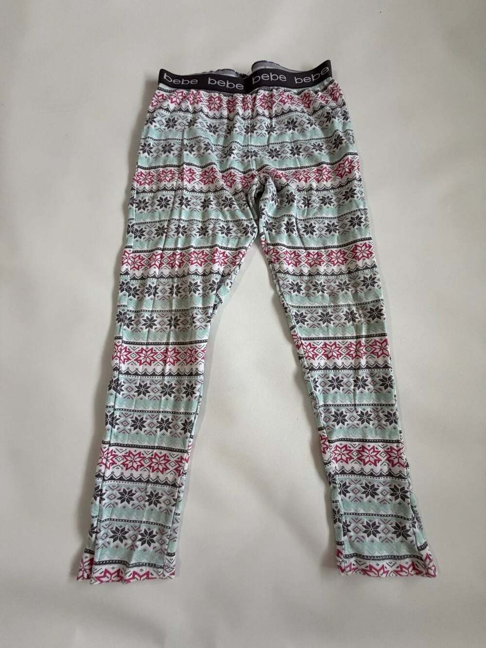 bebe Girls Leggings Mint Pink Fair Isle Pajama Lounge Cotton Winter